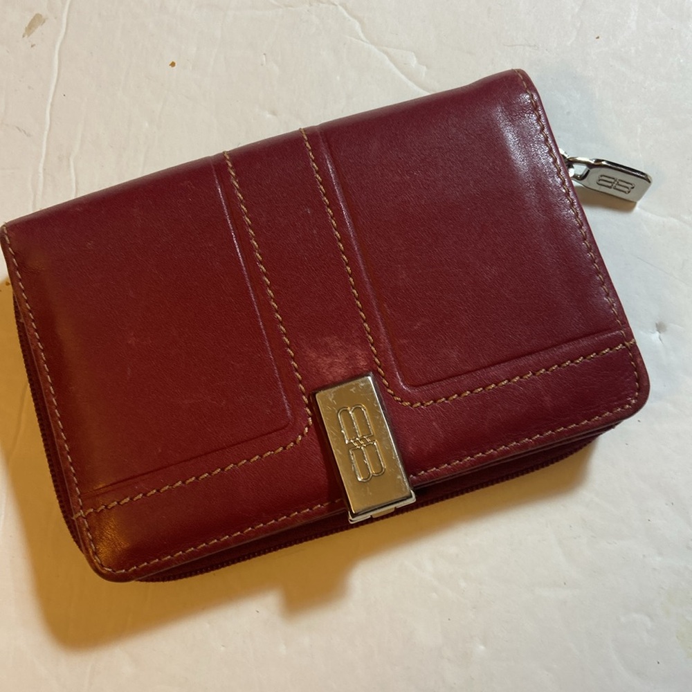 VTG Balenciaga Paris Cherry Red Leather Bifold Walllet Snap Zipper Closures - Picture 1 of 11